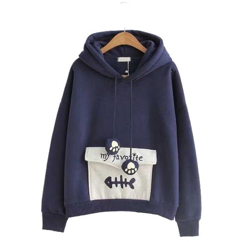 

Merry Pretty Women Plus Velvet Thick Hooded Sweatshirts Cartoon Print Long Sleeve Hoodies For Femme Casual Pockets Pullovers 210526, Pink