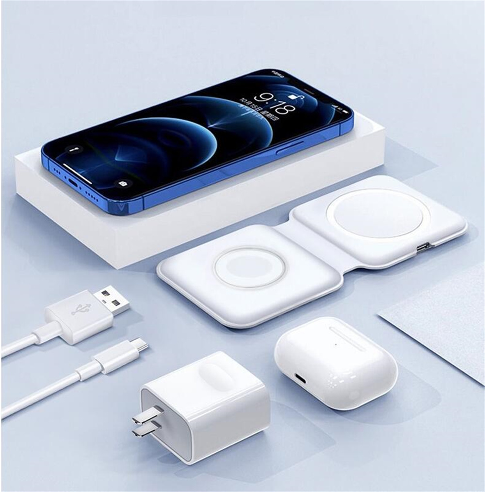 

15W Magsafe Duo Charger Wireless Charging Pad Cables Station For IPhone 8 x xr xs 11 12 13 pro max Iwatch /3/4/5/6/7 With Retail Box, White