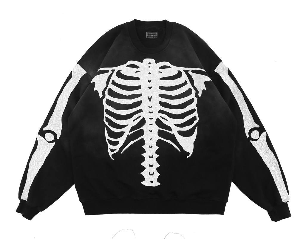 

2021 New Hoodie Skeleton Bone Print Oversize Loose Men Women Good Quality Sweatshirt Hip-hop Streetwear Kapital Pullover S3v9, Black
