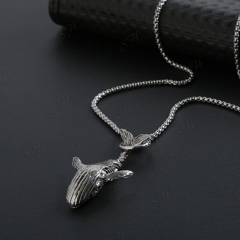 

Pendant Necklaces Vintage Gothic Blue Whale Necklace For Punk Men And Women Simple Fish Sweater Chain Accessories Jewelry