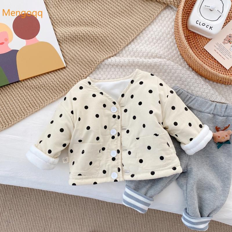 

Jackets Girls Boys Winter Warm Thicken Dot Single-breasted Top Full Sleeve Velvet Clothes Kids Baby Children Casual Wadded Coat 3M-4Y, Blue;gray