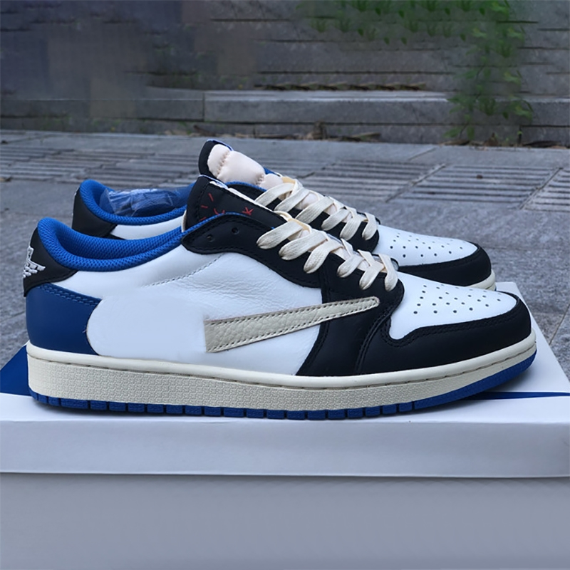 Top quality jumpman 1 Low Travis Scotts x basketball shoes 1s fragment Design classic Luxury designer Military Blue running shoe sneakers with OG box