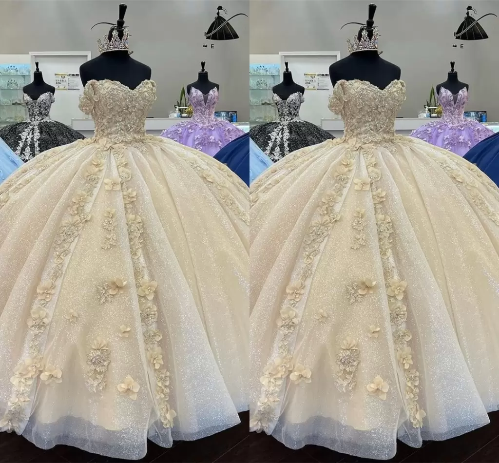 

2022 Light Champagne Quinceanera Dresses with with 3D Floral Lace Applique Beaded TulleFloor Length Pleats Sweet 15 16 Birthday Ba3880737, Water melon