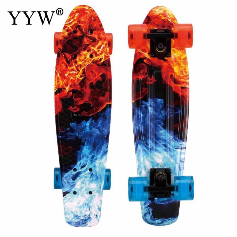 

YYW 2021 Mini Cruiser Skateboard 22inch Fish Board Children Scooter PP Longboard Penny Board Complete Printed Banana Skate