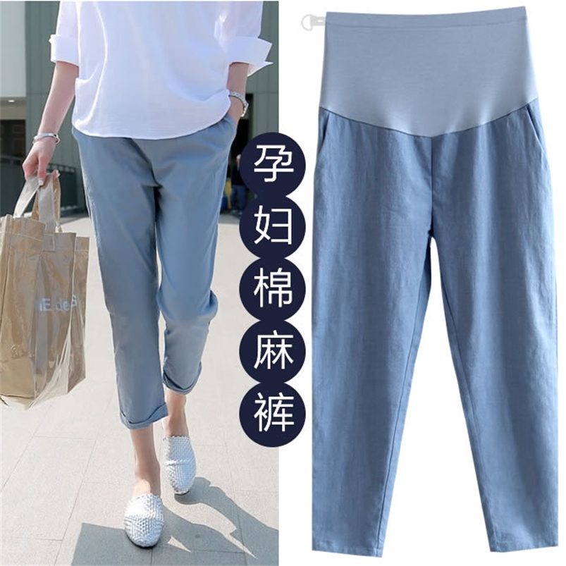 

Cotton linen Maternity Pants Clothes Causal Trousers For Pregnant Women Long Pregnancy WearClothing Spring summer 210721, Black