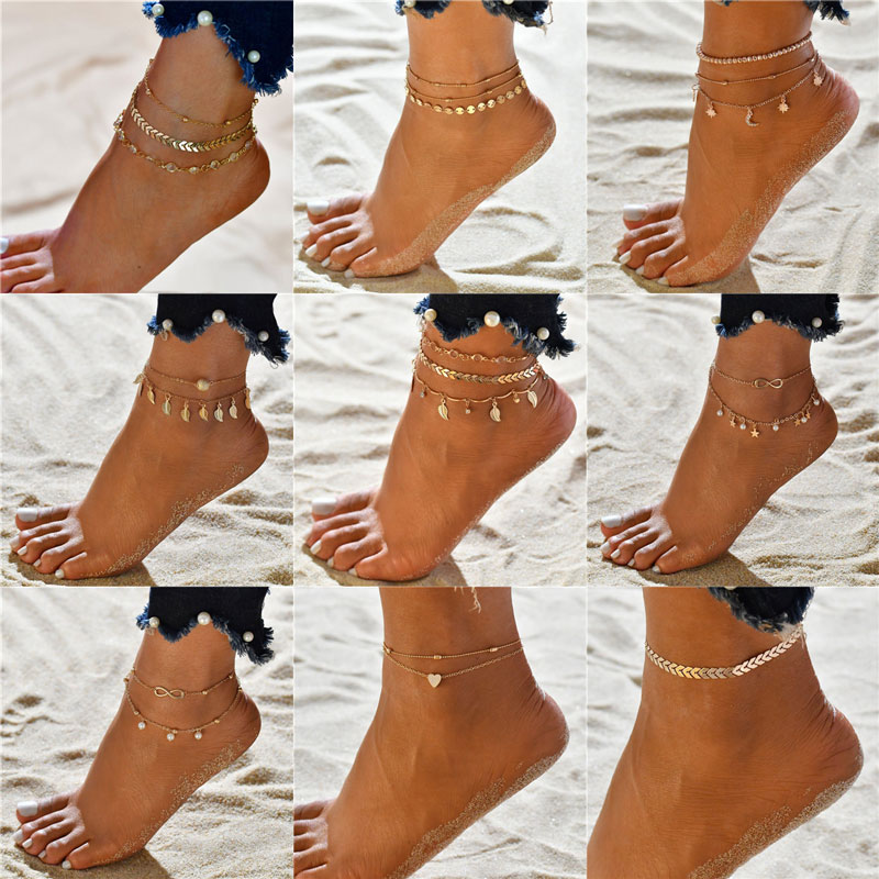 

Modyle Vintage Beach Foot Anklet For Women Bohemian Female Anklets Summer Bracelet On the leg Jewelry, Red;blue