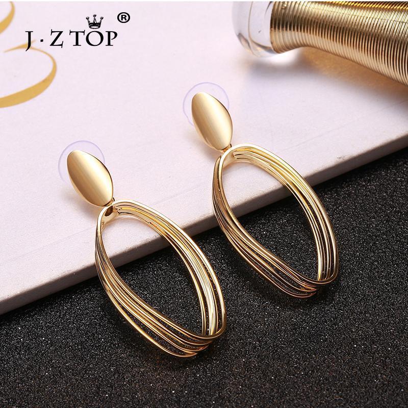 

Stud JZTOP Fashion Multilayer Oval Geometric Earrings For Women Gold Color Long Party Brincos Para As Mulheres, Golden;silver