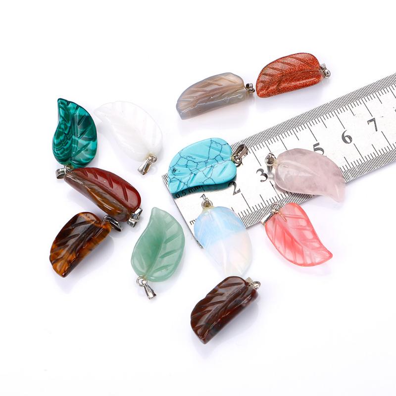 

Charms Natural Semi-precious Stone Leaf High Quality Colorful Pendant Box For Jewelry Finding Making DIY Necklace Accessories 12pcs/box, Bronze;silver