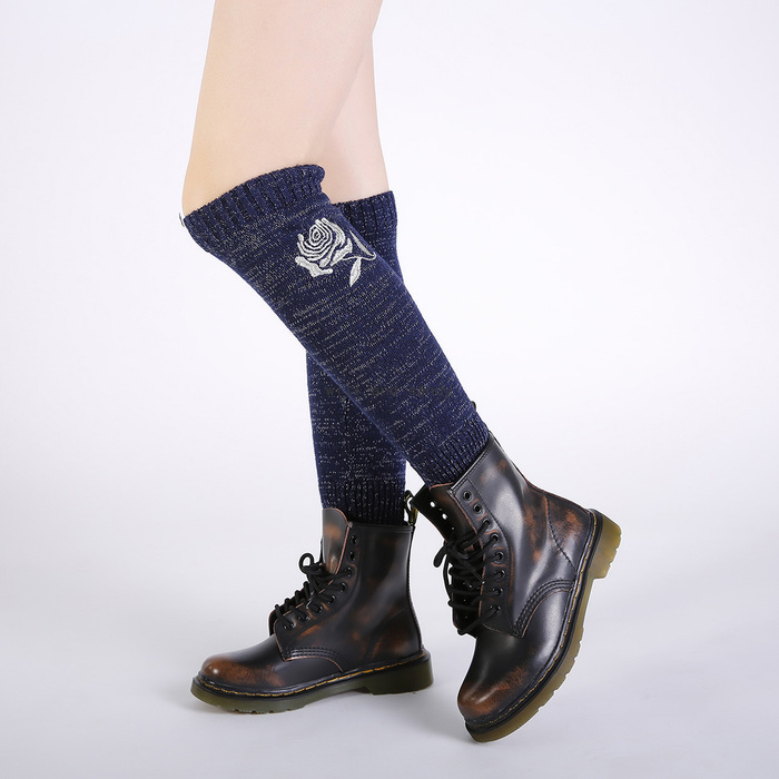 

Embroidery Flower Rose Leg Warmers Knee High Pashm Warm Boot Cuffs Toppers Leggings Women Girls Autumn Winter Loose Stockings Socks White Black Will and Sandy, As show