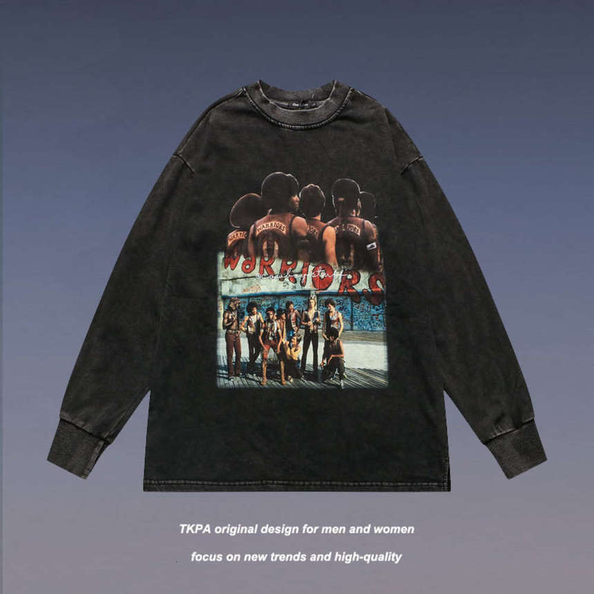 

Tkpa high wash loose print long sleeve t-shirt men's and women's hip hop street fashion brand used sports sweater, Black