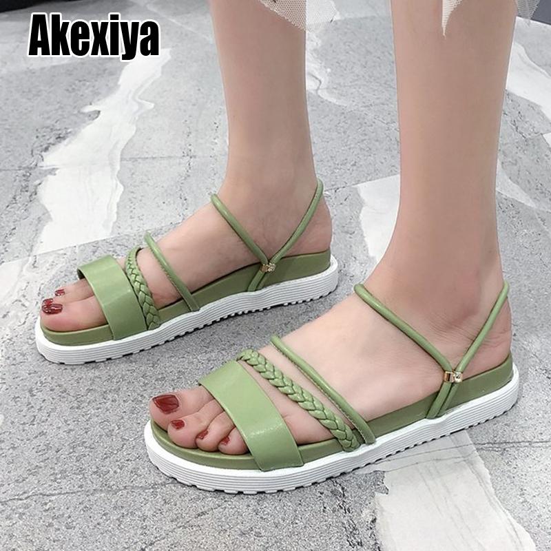 

Sandals Summer Shoes Woman Elastic Ankle Strap Flat Sandalias Mujer 2021 Fashion Beach Ladies Flip Flops O024, Green