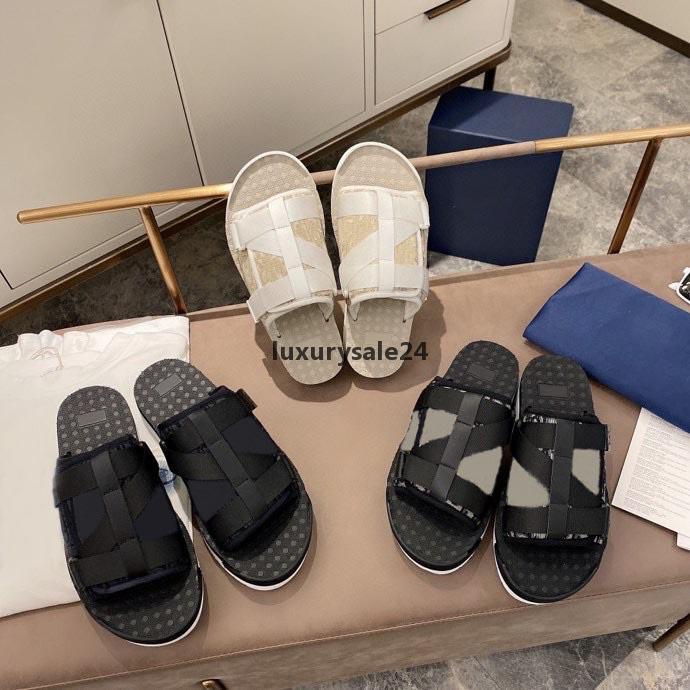 

2021 Fashion Men Women alpha sandals slippers slides in oblique jacquard summer Man woman Slipper nylon bands soft rubber sole scuffs wi cES, Black