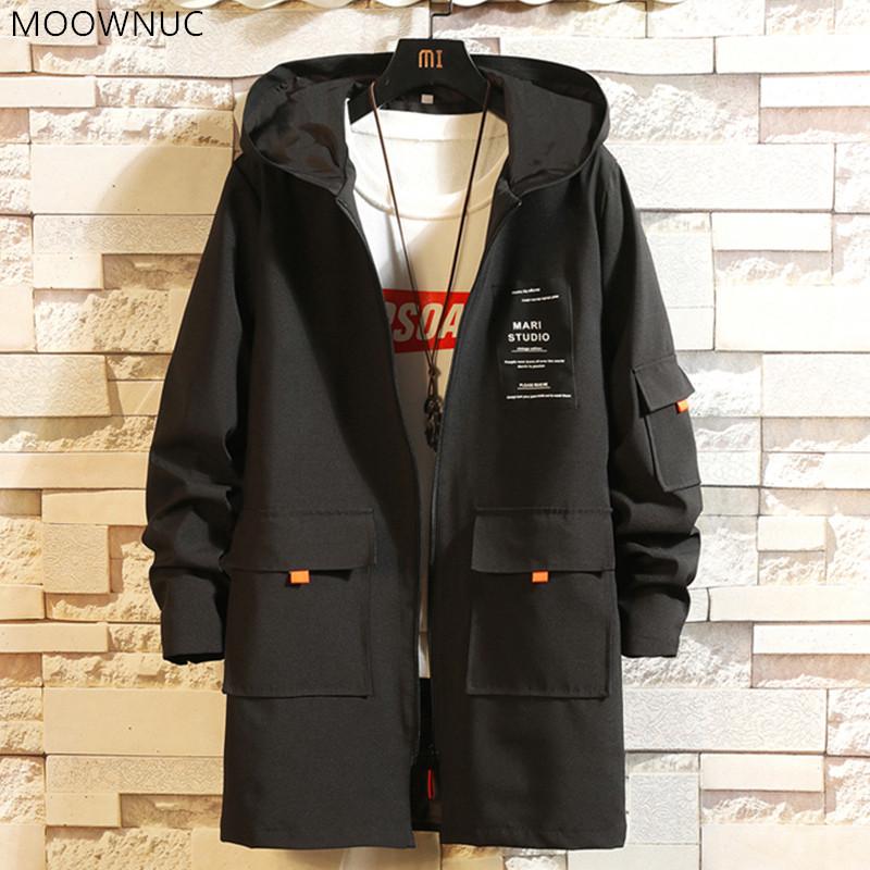 

Men's Trench Coats 2021 Spring And Autumn Fashion Trend Pure Color Medium Long Coat Loose Leisure Large Size High Quality Windbreaker, Tan;black