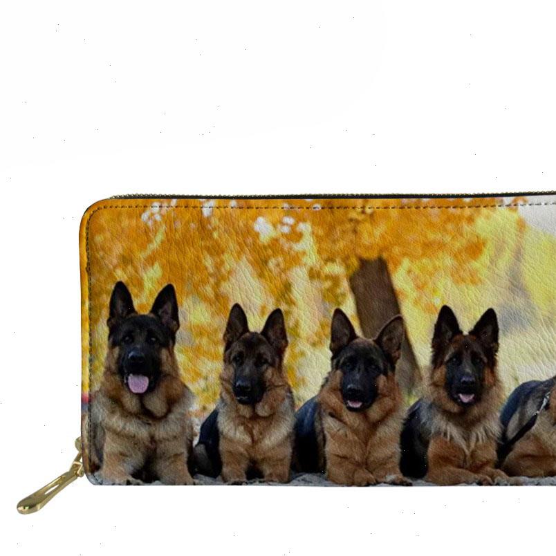 

german shepherd dogs print womens long leather wallet personality coin purses for girls travel storage money bags drop, Red;black