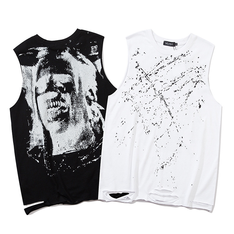 

2021 Fashion Summer Vest Men's Hip Hop Print Sleeveless Fitness Outdoor Running Training Basketball Gym Clothing Tank Top Men 6efq, White