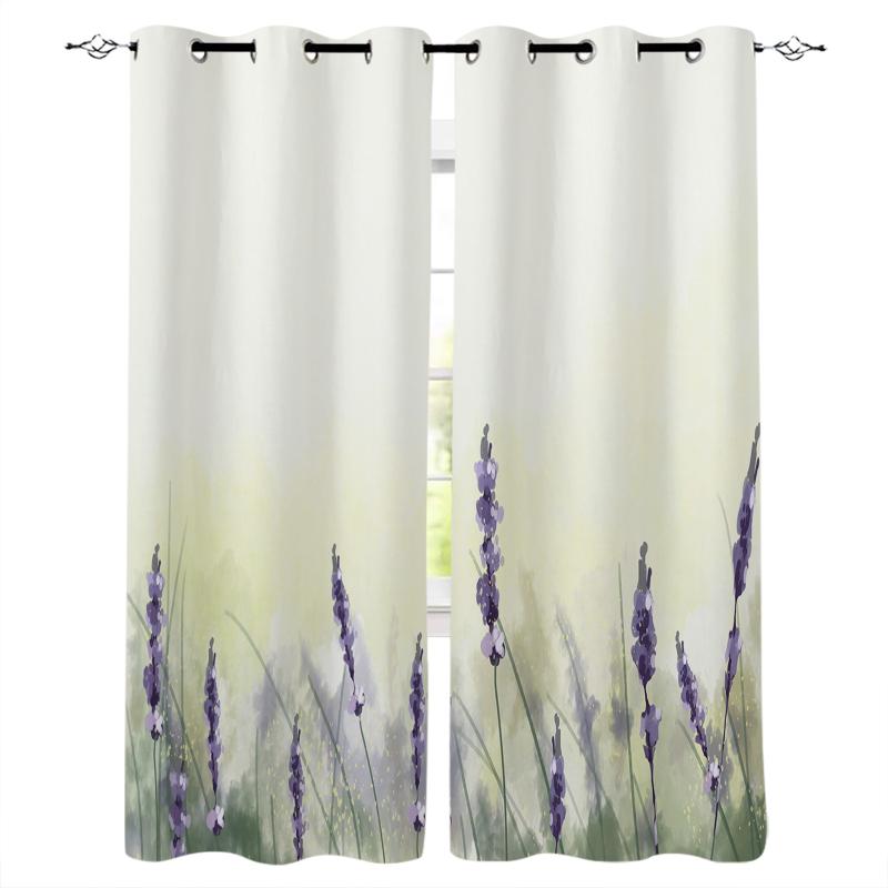 

Watercolor Flower Lavender Window Curtains Home Decor Living Room Curtains Bedroom Kitchen Items Door, As pic
