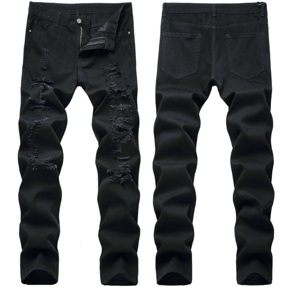 

2021 new black high street hole jeans trendy men's pants, Blue