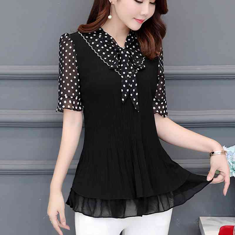 

Womens Tops And Blouses Leopard Print Partchwork Chiffon Women Blouse Shirt Female V Neck Short Sleeve Women Shirts, White
