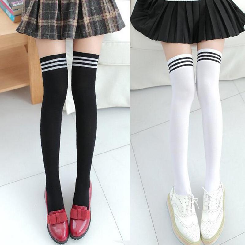 

Socks & Hosiery Non-Slip Girls Women Clothing Anti-Hem Fashion Thigh High Sock Ladies Over Knee Elastic Femme Soxs Socquette, Black;white