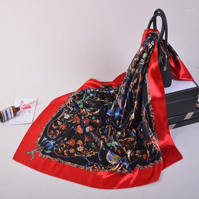 

Scarves Print Square Bandana Female 90X90CM Neckerchief Fashion Silk Scarf Kerchief Summer Sunscreen High-Grade Satin Shawl, Blue;gray