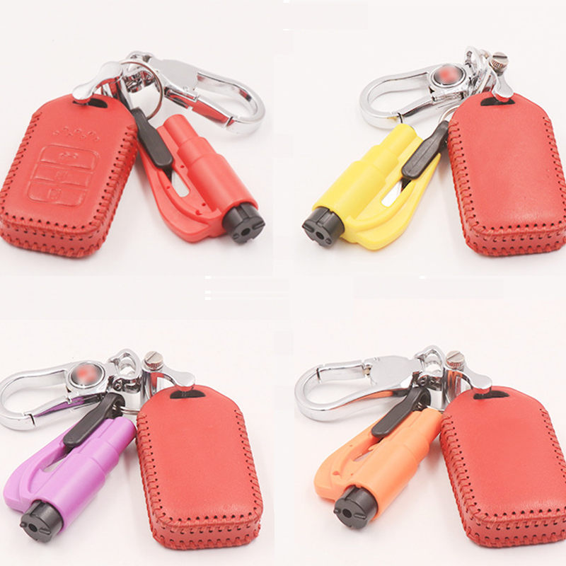 

Car Safety Hammer Charm Spring Type Escape Hammers Keychain Window Breaker Punch Seat Belt Cutter Key Chain