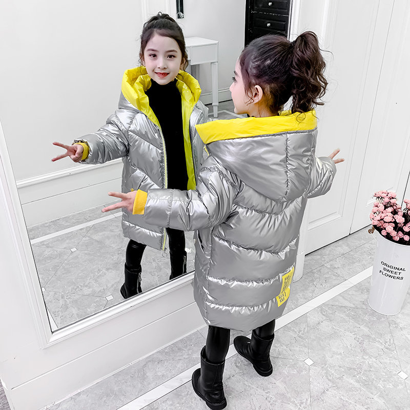 

2021 Style Long Cotton New Warm Winter Color Solid Jacket Children Windproof Clothes Outerwear to the Age of Girl 6 8 10 12 13yrs I5pq, Blue;gray