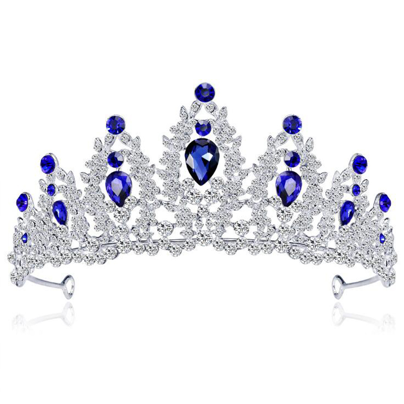 

KMVEXO Baroque Silver Color Blue Crystal Wedding Tiara Brides Headband Bridal Rhinestone Pageant Tiaras and Crowns Hair Jewelry