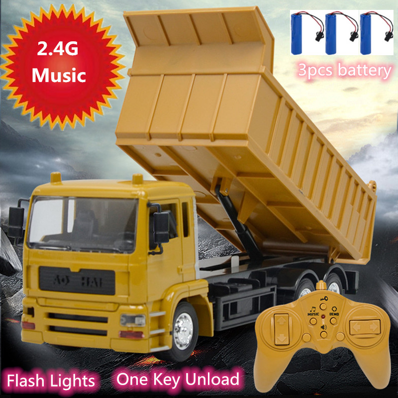 

2.4G High Simulation Remote Control Dump Truck With Flash Light Music Sound One Key Un-Loading Engineering Vehicle Lifting Toy