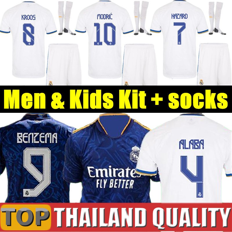 

Fans + Player Real Madrid soccer jerseys 21 22 BENZEMA ALABA HAZARD camiseta de futbol 2021 2022 KROOS MODRIC ISCO football shirt set Men Kids kit uniform, 2020 away - men