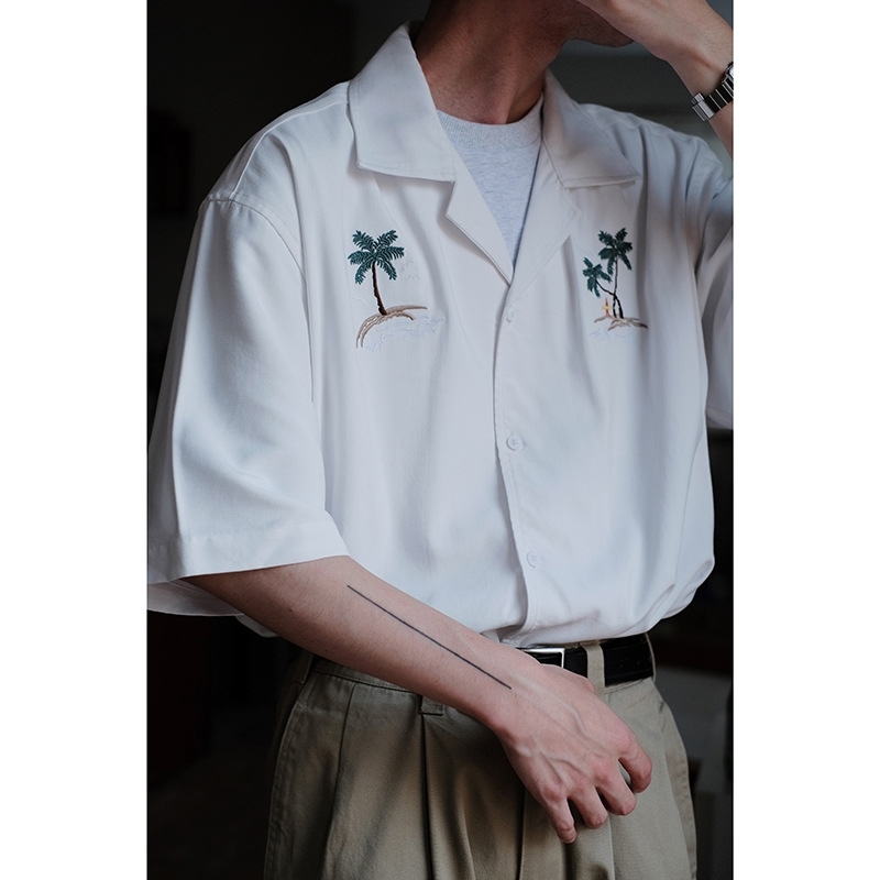 

summer 2021 loose aloha coconut national cuba leader short sleeve shirt men's trend, White;black