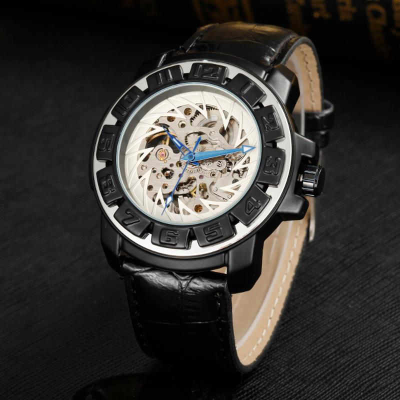 

Wristwatches Men Sports Watches GOER Automatic Mechanical Fashion Leather Band Skeleton Zegarek Meski Uhren Reloj, 0033black