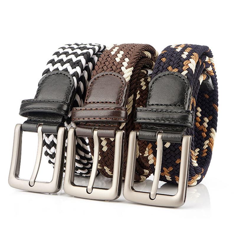 

Belts Mens Belt Elastic Stretch Men And For Women Waist Canvas Braided Woven Leather Metal, White