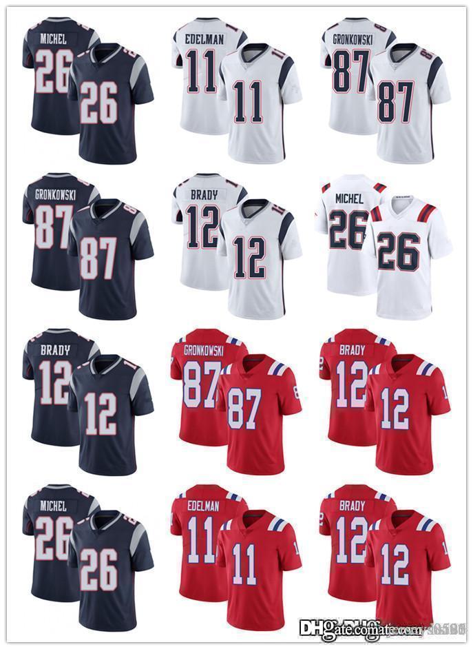 

Men Women New EnglandPatriotsjersey 12 Tom Brady 87 Rob Gronkowski 11 Julian Edelman 26 Sony Michel navy Football Jerseys, Black;red