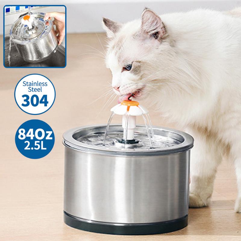 

Cat Bowls & Feeders Pet Fountain Water Dispenser Feeder 4-stage Filter Stainless Steel Drinking 2.5L Capacity 3 Flows Quiet Pump
