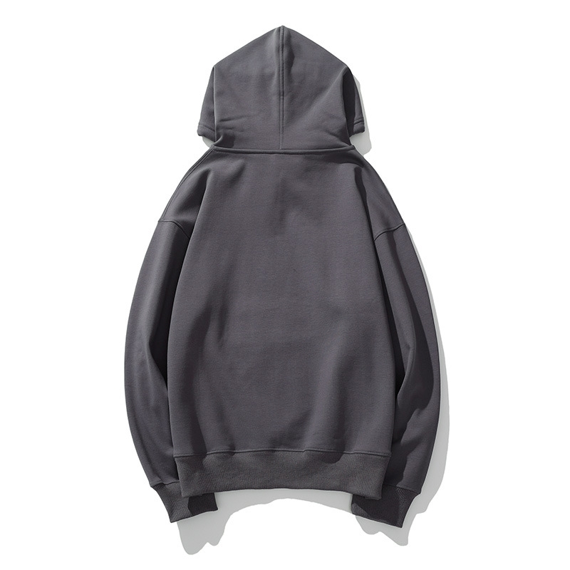 

Large autumn and winter new pure color Plush Hooded Sweater simple loose men' casual sweater, Black