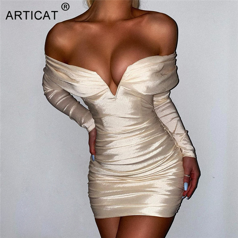 

ruched formal dress women vintage 2021 spring women nightclub high waist dress skinny elegant off shoulder vestidoshigh quality, Black;gray