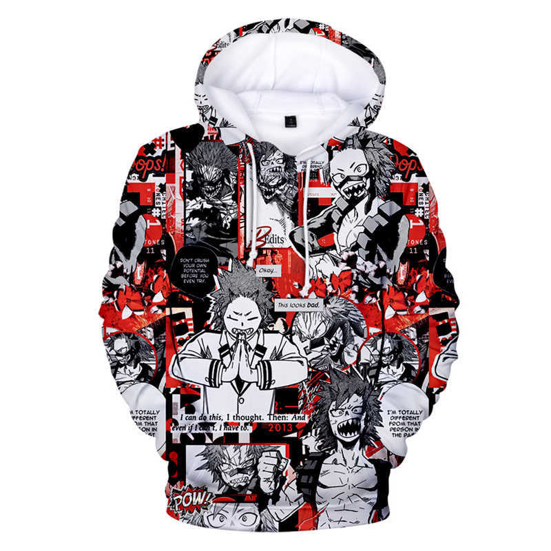 

My Hero Academia Hoodies Men's Casual Fashion Sweatshirts Japanese Cartoon Loose Hoodie Comfortable Creativity Eijiro Kirishima Q0814, 3d