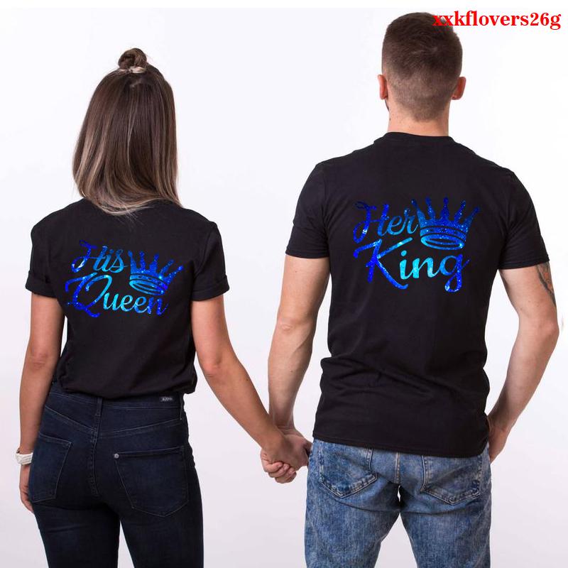 

Women's T-Shirt Her King His Queen T-shirts Streetwear Lettering Couple Tops Summer Valentine Tee Shirt Aesthetic Couples Matching Goth, White