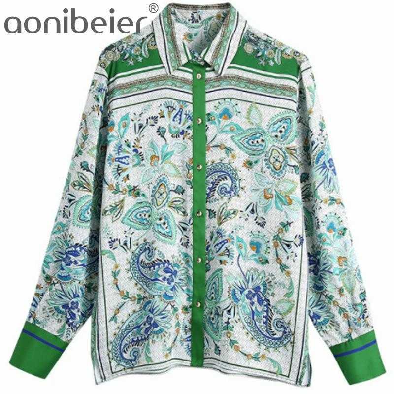 

Za Green Shirt Summer Fashion Floral Print Long Sleeve Side Slit Women Casual Blouses Female Regular Fit Tops 210604, 02