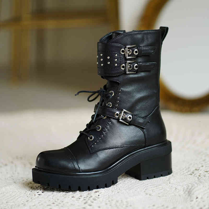 

boots women's boots of natural leather 22-24.5cm motorcycle short winter and women's shoes buckle martin rndk, Black