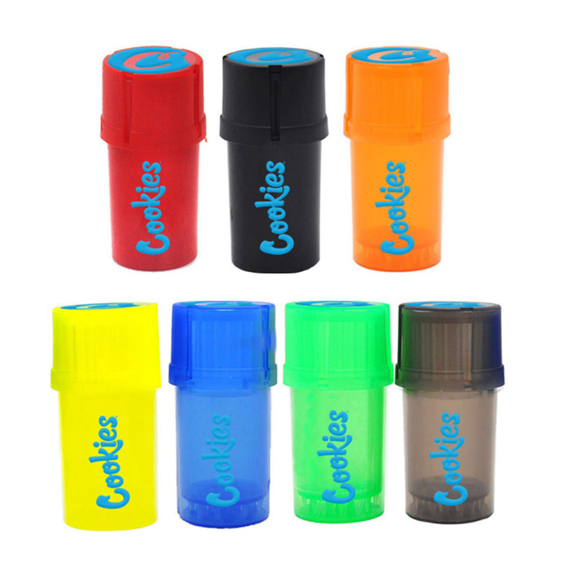 

Cookies Plastic 2 in 1 Tobacco Grinder Bottle Style Smoking Accessories Crusher Herbal Herb Spice Grinding Airtainer Storage Container Case