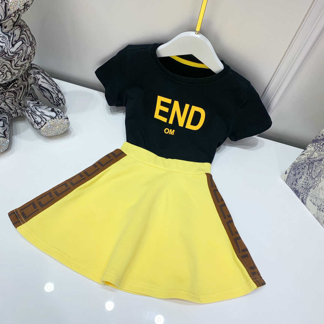 

kids white t shirts + yellow skirt two-piece set 2piecs sets children's wear sister &brother summer cotton short sleeve shirt size -150, White+skirt