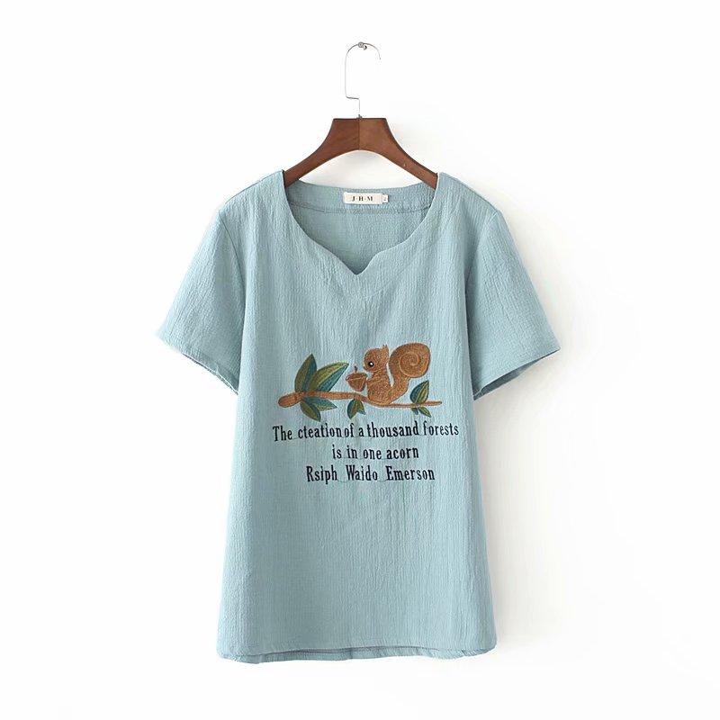 

Women's T-Shirt Plus Size -4XL Cute Embroidery Summer Tshrts Large Short Sleeve Tops, Green