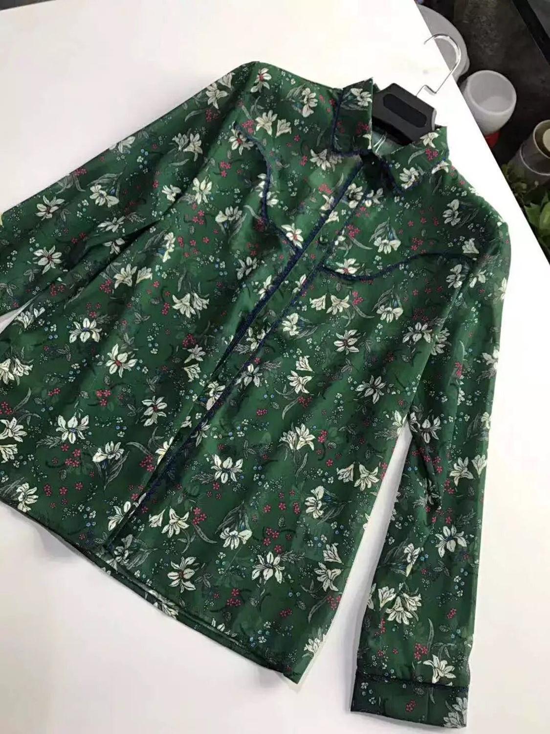 

2021 New Nova Mulher Verde Flor Impresso Lao Doce Chiffon Blusa Camisa Q44i, Black