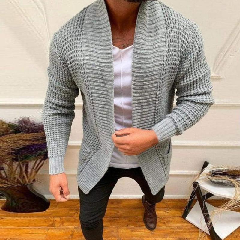 

Men's Sweaters Men Sweater Coat Solid Color Pockets Autumn Winter Knitted Striped Cardigan Pure Loose-fitting, Beige