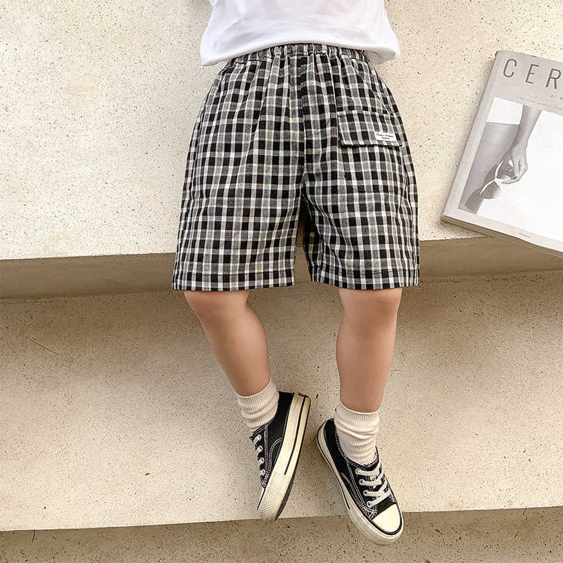 

Boys summer plaid casual shorts 1-6 years children cotton loose all-match 210615, Black