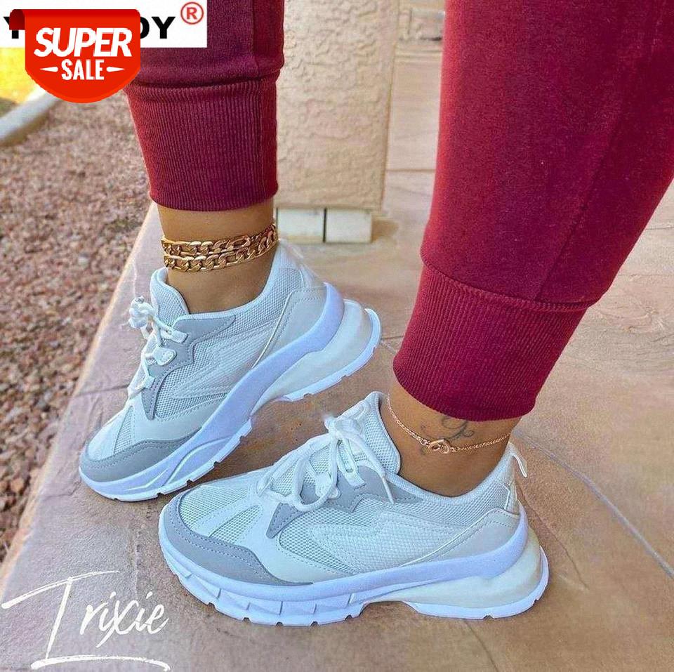 

2020 New Women's Mixed Colors Sneakers Ladies Flat Platform Lace Up Shoes Woman Casual Autumn Sneakers Big Size 35-43 #rE5U