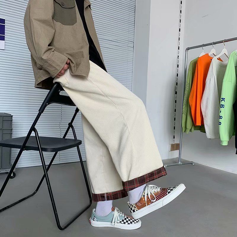 

2021 New Spring Cotton Corduroy Men' Fashion Retro Casual Men Streetwear Hip-hop Straight Wide-leg Pants Mens H1od, Apricot