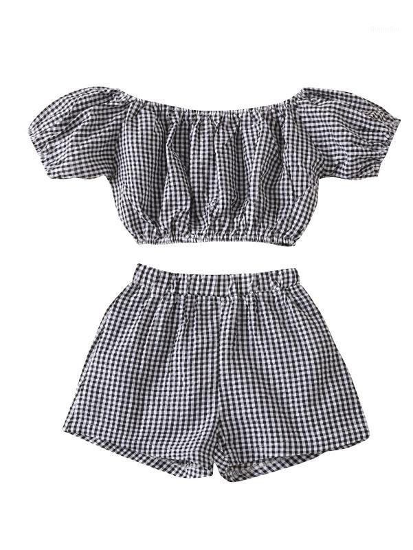 

Clothing Sets Fashion Girls Summer Girl Set Plaid Blouse + Shorts For Kids, White
