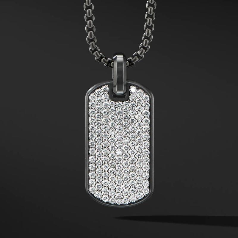 

Chains Pave CZ Army Tag Pendant Men Necklace Fashion Stainless Steel Box Chain Ncklace For Jewerly Gift